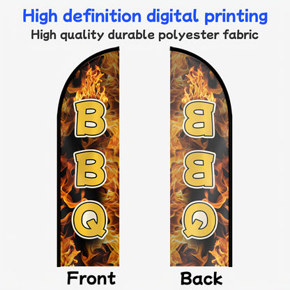 1pc Large Tall BBQ Feather Flag with Flagpole & Optional Aluminum Pole Kit - Heavy-Duty 72.8"x19.7" (50x185cm) Barbecue Banner, Durable Polyester Outdoor/Indoor Advertising Sign for Restaurants, Trucks, Grill Events, Catering - Easy Setup