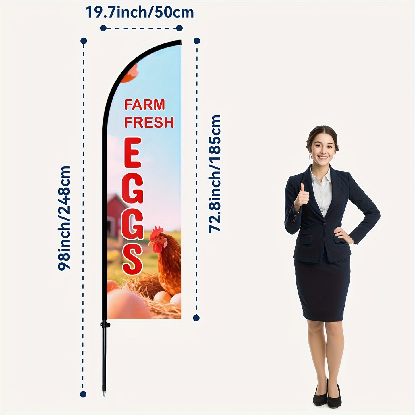 1pc Fresh Eggs Feather Flag with Pole Kit, Eggs Sign for, Fresh Eggs Banner, Outdoor Eggs Flag, Aluminum Pole & Ground Spike, HD Print, Durable 110g Warp Knitted Polyester