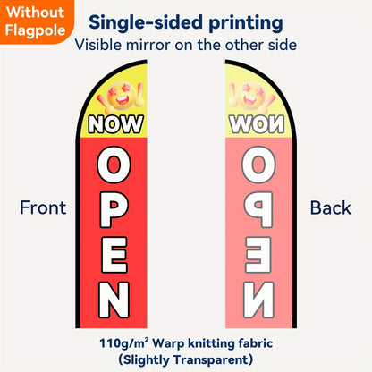 1pc Now Open Feather Flag, Grand Opening Banner, Business Reopening Sign, Storefront Advertising Flag, Welcome Customers Flag, Double/Single Sided Print, Polyester Material, Flag Only, No Pole