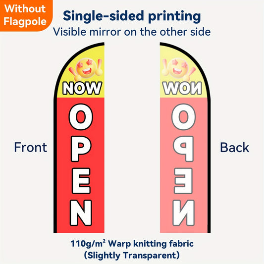1pc Now Open Feather Flag, Grand Opening Banner, Business Reopening Sign, Storefront Advertising Flag, Welcome Customers Flag, Double/Single Sided Print, Polyester Material, Flag Only, No Pole