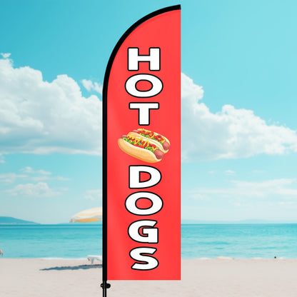 1pc HOT DOGS Feather Flag with Flagpole, Outdoor Advertising Flag, 184.91x50.04 cm Sign for Food Truck, Concession Stand, Snack Bar, Street Food Booth, Ground Spike Base, Eye-catching Vertical Banner, Polyester Material, Vivid Printing