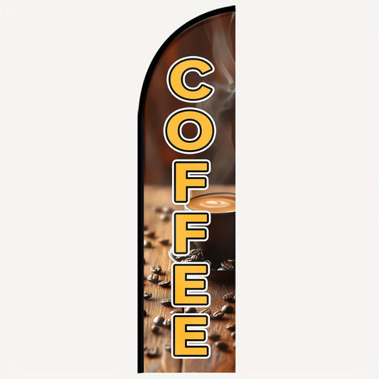1pc WOANIXY Coffee Feather Flag, 48.77x201.17cm, Polyester Fabric, Double or Single Sided Printing, Anti Fading, Weather Resistant, Multipurpose, with Outdoor Store Signboard Banner, for Commercial Advertising Promotions
