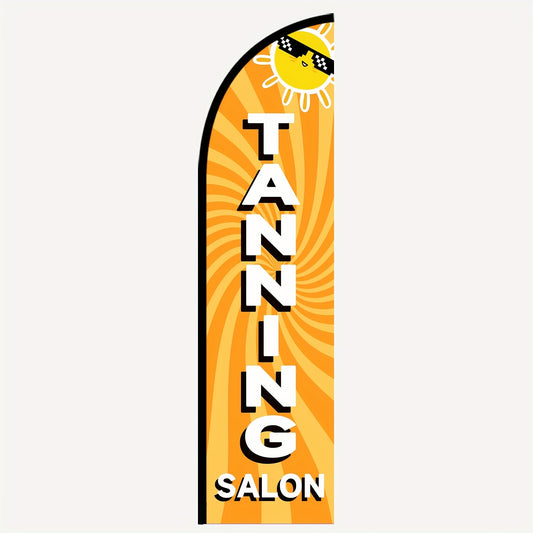 1pc Tanning Salon Feather Flag, Double-Sided HD Printed Polyester Banner, Weather-Resistant Outdoor Business Advertising Sign for Spas and Tanning Shops, Pole Mount
