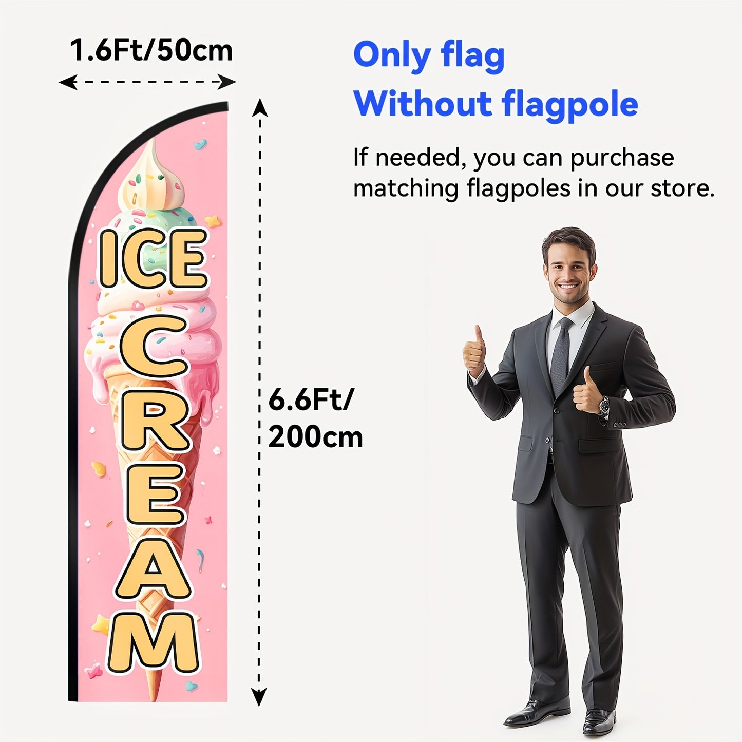 1pc Ice Cream Feather Flag, Outdoor Flags, Store Signboard Banner, Suitable for Commercial Advertising Promotions, 48.77x201.17cm, Polyester Fabric, Double or Single sided Printing, fade resistant, Weather resistant. Flag only (excluding flagpole)