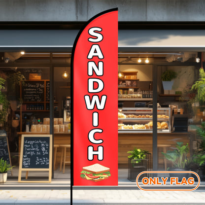 1pc Sandwich Feather Flag | Office Signage Business Advertising Banner | Outdoor Display Sign for Sandwich Shops/Restaurants | Polyester Fabric | Single/Double-Sided Print (Pole Not Included)