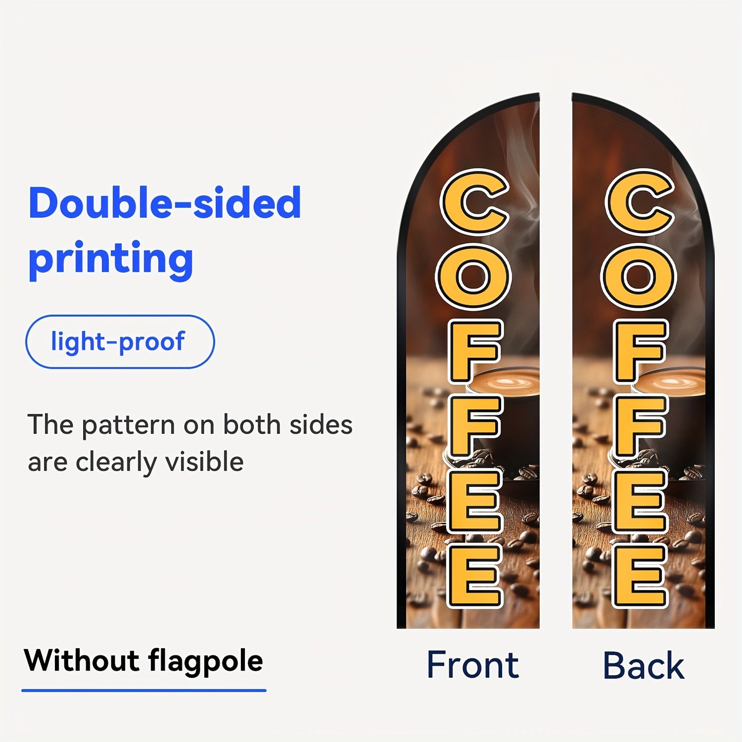 1pc WOANIXY Coffee Feather Flag, 48.77x201.17cm, Polyester Fabric, Double or Single Sided Printing, Anti Fading, Weather Resistant, Multipurpose, with Outdoor Store Signboard Banner, for Commercial Advertising Promotions