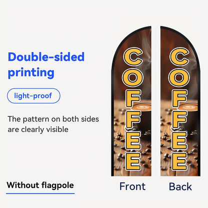 1pc WOANIXY Coffee Feather Flag, 48.77x201.17cm, Polyester Fabric, Double or Single Sided Printing, Anti Fading, Weather Resistant, Multipurpose, with Outdoor Store Signboard Banner, for Commercial Advertising Promotions