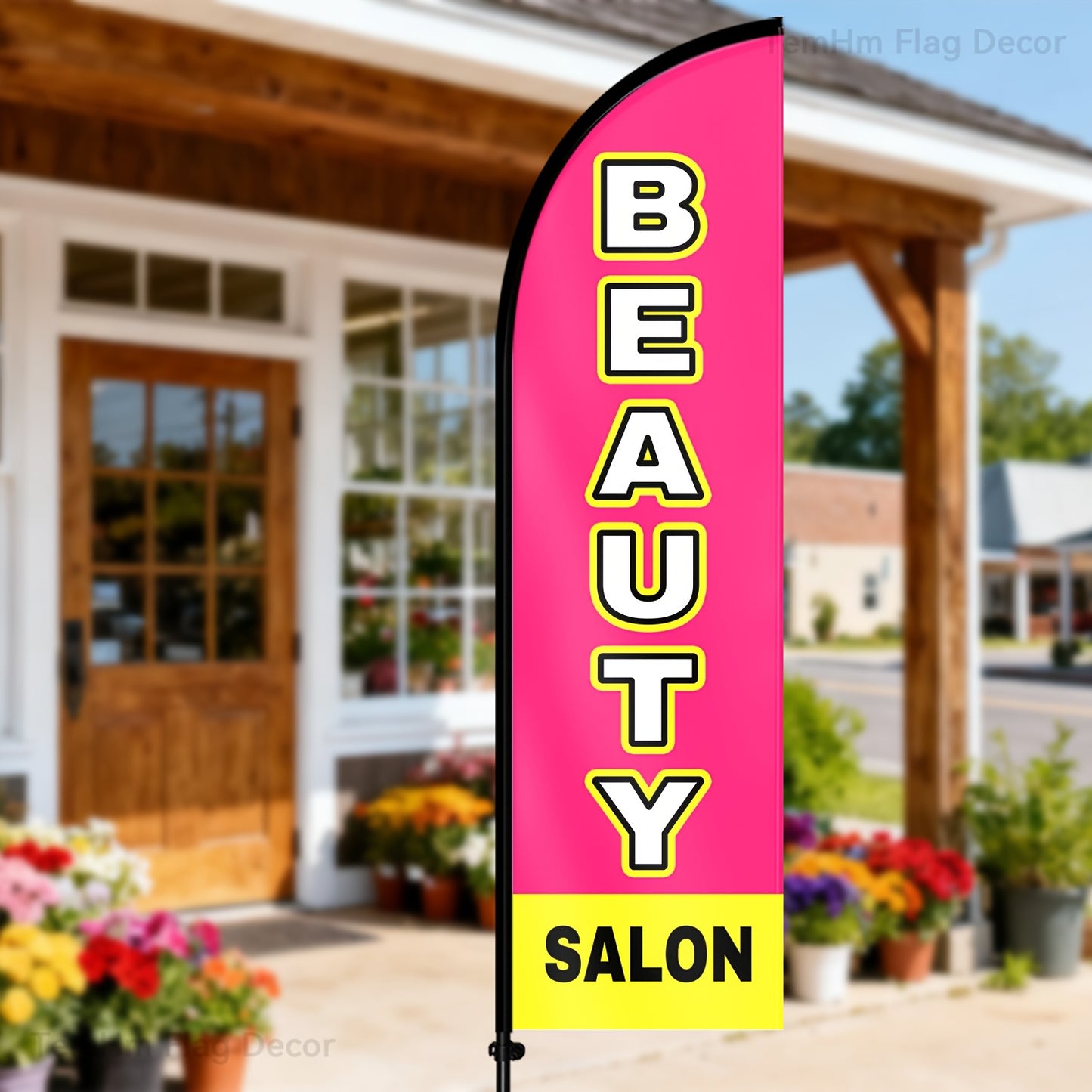 Beauty Salon Feather Flag with Pole Kit - Portable Feather Banner & Salon Open Sign, Heavy-Duty Outdoor Advertising Sign Suitable for Hair Salons, Spas, Barber - Pole & Flag Combo with Durable Polyester Fabric & Aluminum/Fiberglass Poles