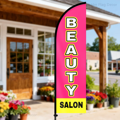 Beauty Salon Feather Flag with Pole Kit - Portable Feather Banner & Salon Open Sign, Heavy-Duty Outdoor Advertising Sign Suitable for Hair Salons, Spas, Barber - Pole & Flag Combo with Durable Polyester Fabric & Aluminum/Fiberglass Poles