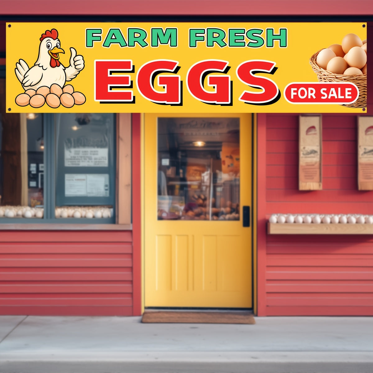 1pc Farm Fresh Eggs for Banner - Vibrant Red & Yellow Outdoor Flag with Chick Illustration, Polyester Fabric, High-Definition Print, 50x200cm, Easy Hang with 4 Grommets, Perfect for Direct Farm Advertising, Farm Advertising Sign|Vibrant Visual Appeal|Weat
