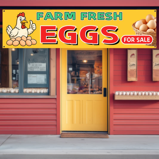 1pc Farm Fresh Eggs for Banner - Vibrant Red & Yellow Outdoor Flag with Chick Illustration, Polyester Fabric, High-Definition Print, 50x200cm, Easy Hang with 4 Grommets, Perfect for Direct Farm Advertising, Farm Advertising Sign|Vibrant Visual Appeal|Weat
