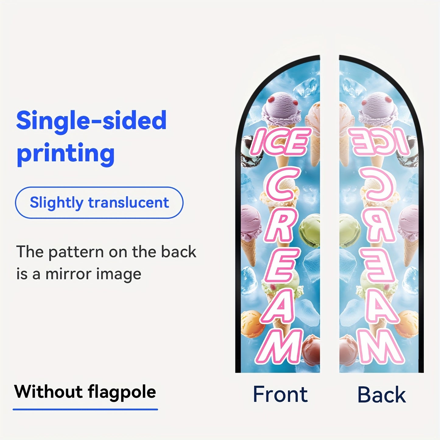 Ice Cream Feather Flag With Pole Kit | Double-Sided Print Outdoor Swooper Banner, 1.6x6.6Ft, Polyester, Pole Mount, Food Shop Advertising Sign, Dessert Store Promotion Flag by WOANIXY