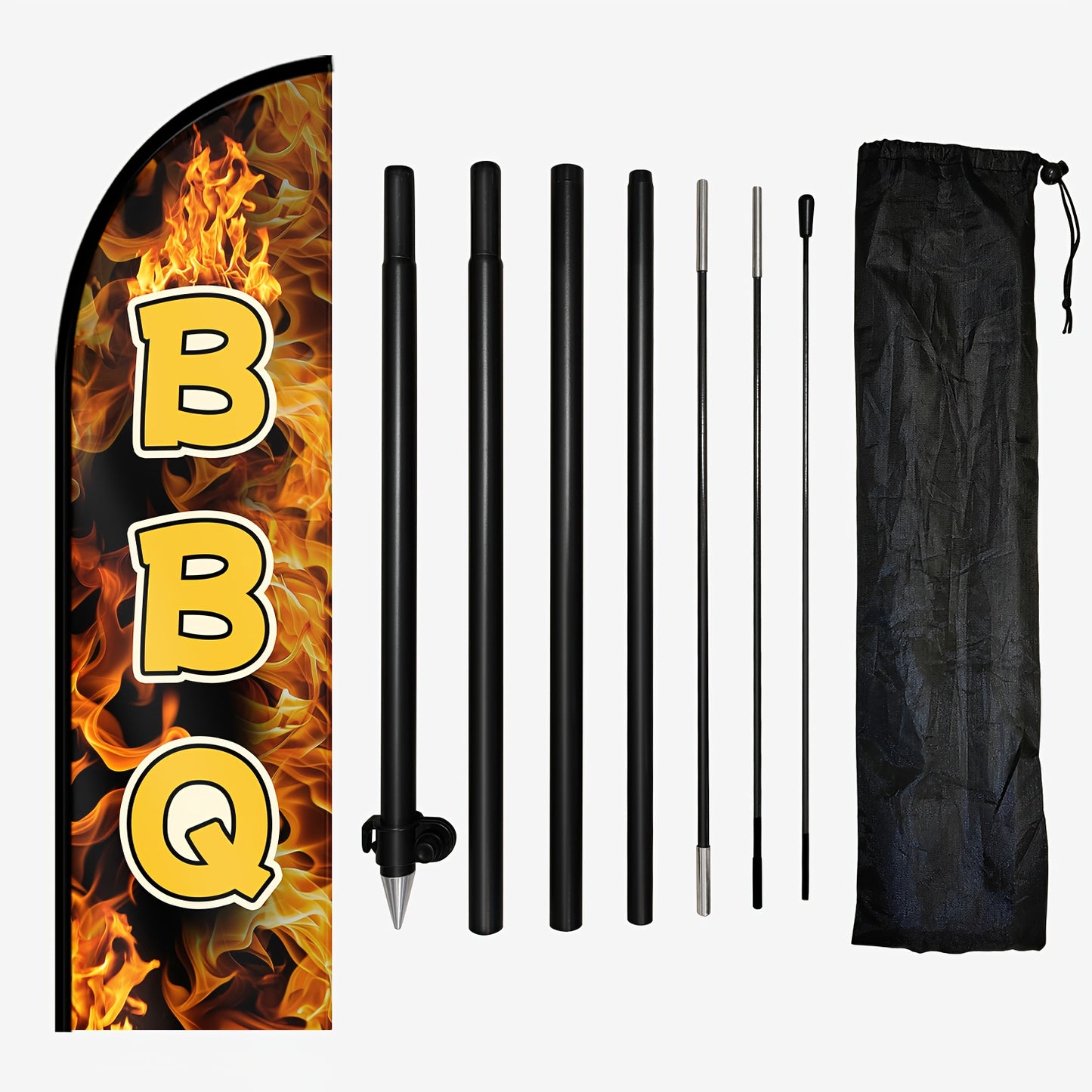 1pc Large Tall BBQ Feather Flag with Flagpole & Optional Aluminum Pole Kit - Heavy-Duty 72.8"x19.7" (50x185cm) Barbecue Banner, Durable Polyester Outdoor/Indoor Advertising Sign for Restaurants, Trucks, Grill Events, Catering - Easy Setup