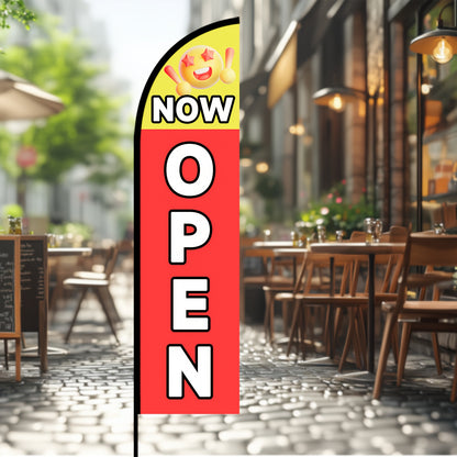 Charming Red 'Now Open' Feather Flag - Double-Sided, Durable Polyester Banner for Storefront Decor & Promotions (Flag Only)