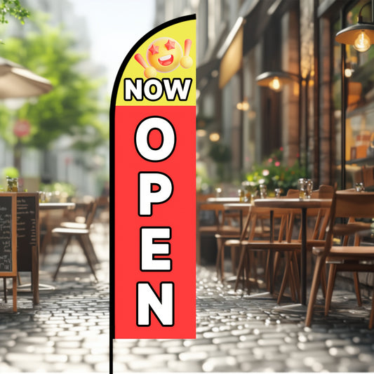 Charming Red 'Now Open' Feather Flag - Double-Sided, Durable Polyester Banner for Storefront Decor & Promotions (Flag Only)