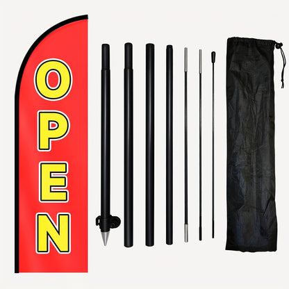 1pc Open Shop Feather Flag with Flagpole, Banner 50x185cm, Premium Polyester Outdoor Sign, Business Store Display, Open Marketing Banner, 72.8x19.7 inches, Weather Resistant