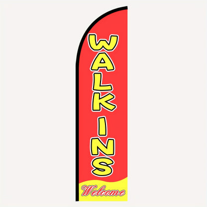 1pc Walk-Ins Welcome Sign - Double-Sided/Single-Sided Portable Feather Flag with Pole Installation for Outdoor Advertising, Store Promotion & Opening Banners - Eye-Catching Business Signage (Flag Only - Pole Not Included) 1pc-PNYE