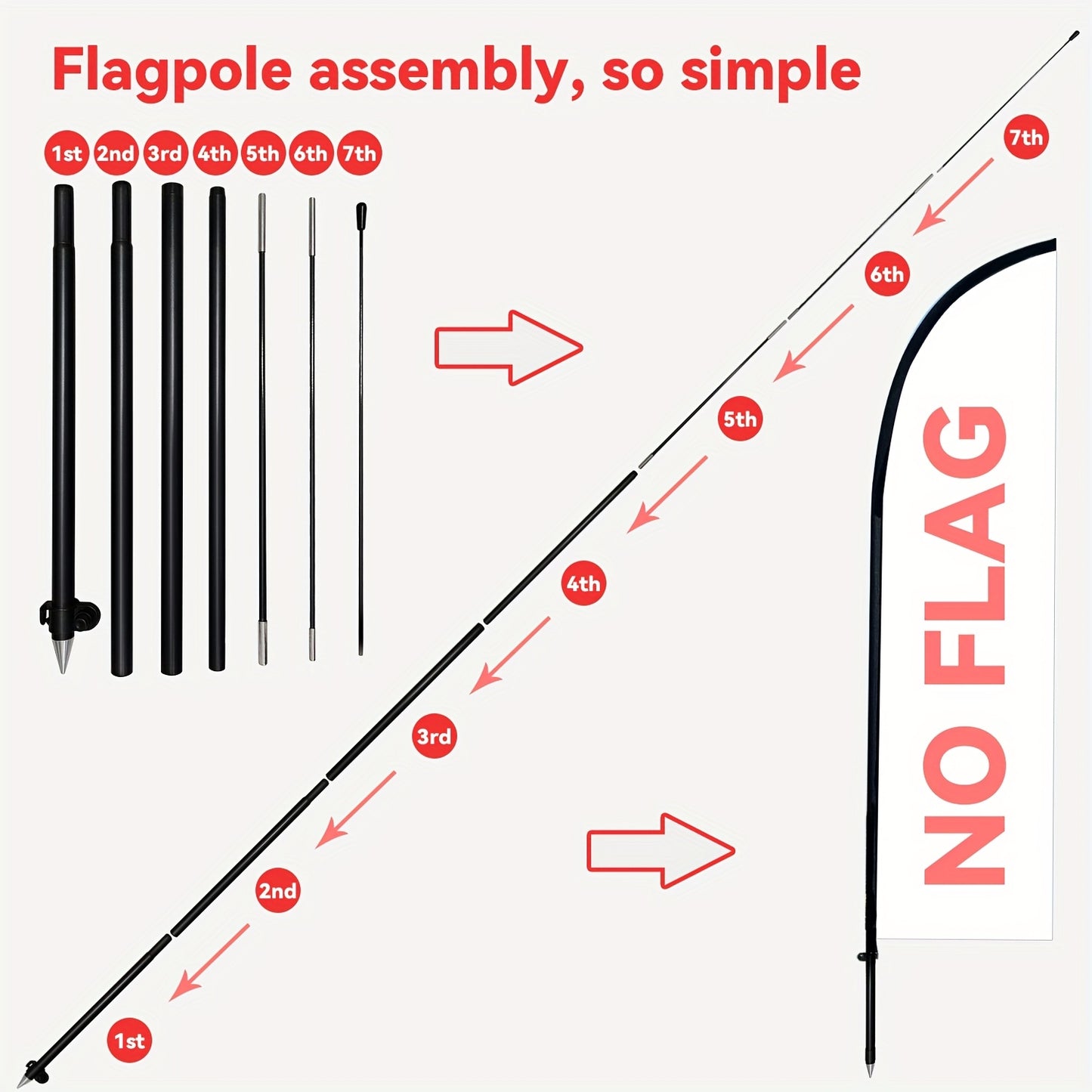 1pc Feather Flag Kit, Advertising Flag Pole, Outdoor Flag Stand, Aluminum Material, Durable And Lightweight, Suitable for Flags Around 1.6x6.6ft/1.6x6.1ft (No Flag)