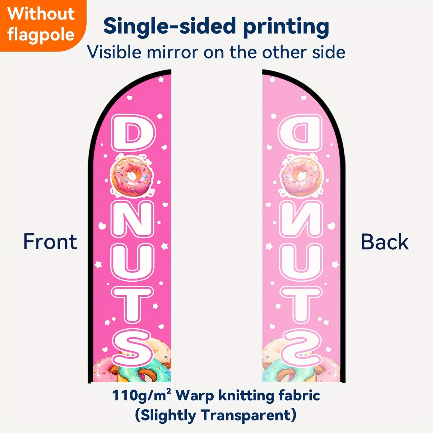 Feather Flag for a Donut Shop, Banner for a Donut Store, Outdoor Advertising Flag for Donuts, Made of Durable Polyester Fabric, Available in Double Or Single-Sided Printing, Flag Solely, Flagpole Not Included
