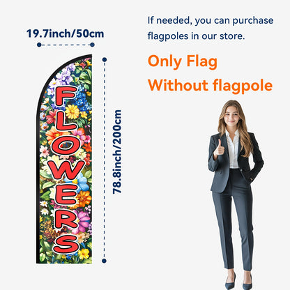 1pc flowers feather flag, flowers shop sign, flowers banner decoration flag, for outdoor advertising promotion, polyester fabric, double/single-sided printing, only flag, not including flagpole