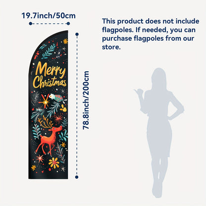 Christmas Feather Flag - Outdoor Holiday Decorative Banner with "Merry Christmas" and Festive Illustrations, Polyester Fabric, Multipurpose Use, No Electricity Required, 1pc (Flagpole Not Included)
