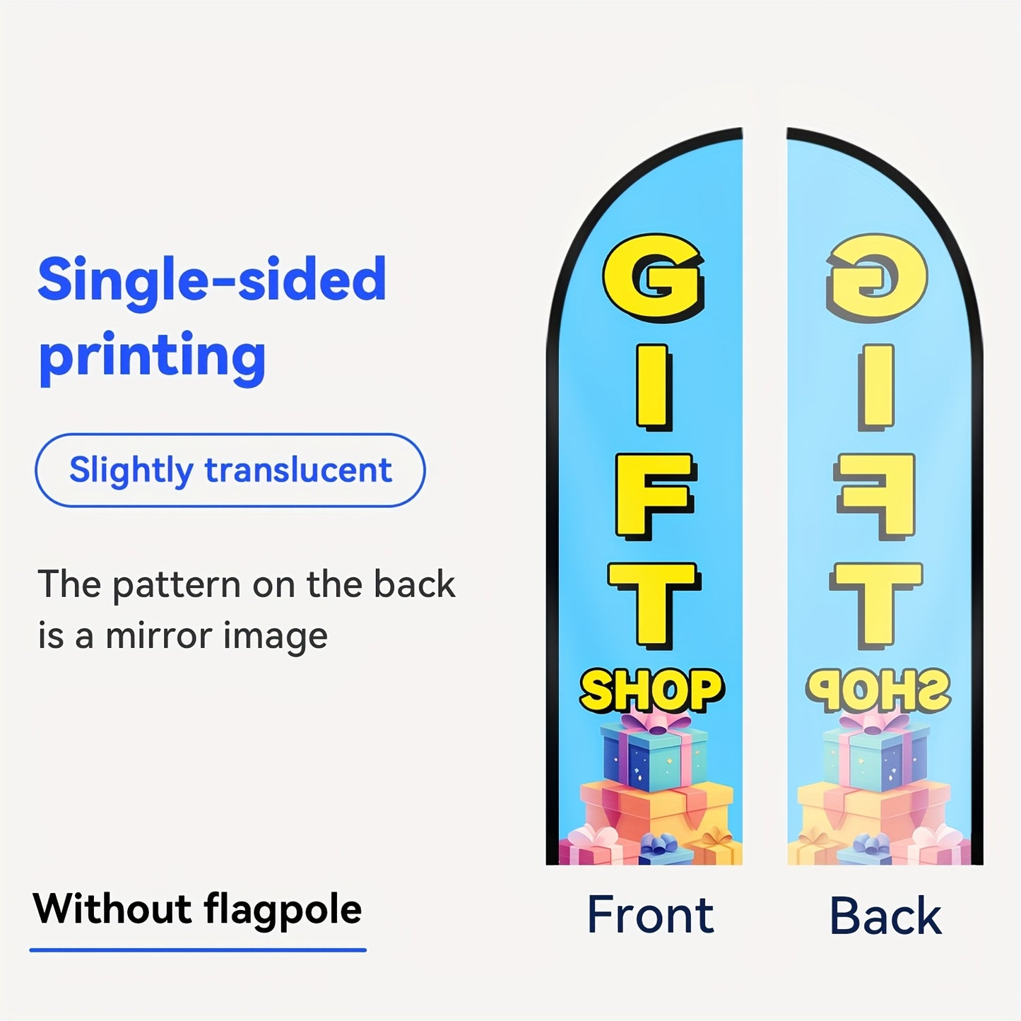 An Outdoor Flag for a Gift Shop, Advertising Feather Flag, Store Sign Banner Suitable for Commercial Advertising Promotions, Measuring 48.77X201.17cm, Made of Polyester Fabric, Fade-Resistant And Weatherproof. Flag Only (Pole Not Included)