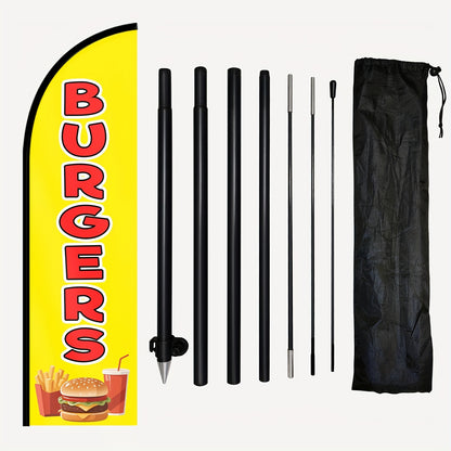 Single Piece Feather Flag for Burger Shop Featuring a Flagpole, Measuring 50X185Cm, Made of High-Quality Polyester for Outdoor Use, Ideal for Restaurant Advertising, Fast Food Promotion, And Weatherproof