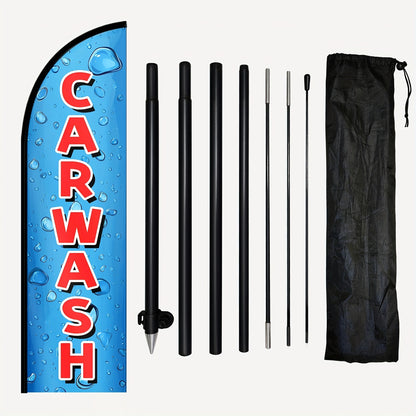 Single Car Wash Feather Flag with Pole, Perfect for Outdoor Advertising, Suitable for Car Wash Businesses, Roadside Promotions, And Attracting Customers. Available As a Complete Pole Kit Or The Flag, Measuring 50X185Cm (72.8X19.7 Inches)