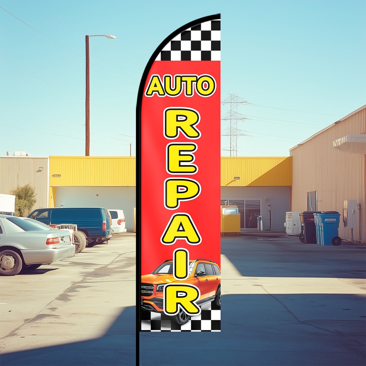 1pc Auto Repair Shop Flag, Double-Sided Printed Polyester Fabric Banner with Cross Base Pole Mount for Advertising and Promotion Decor