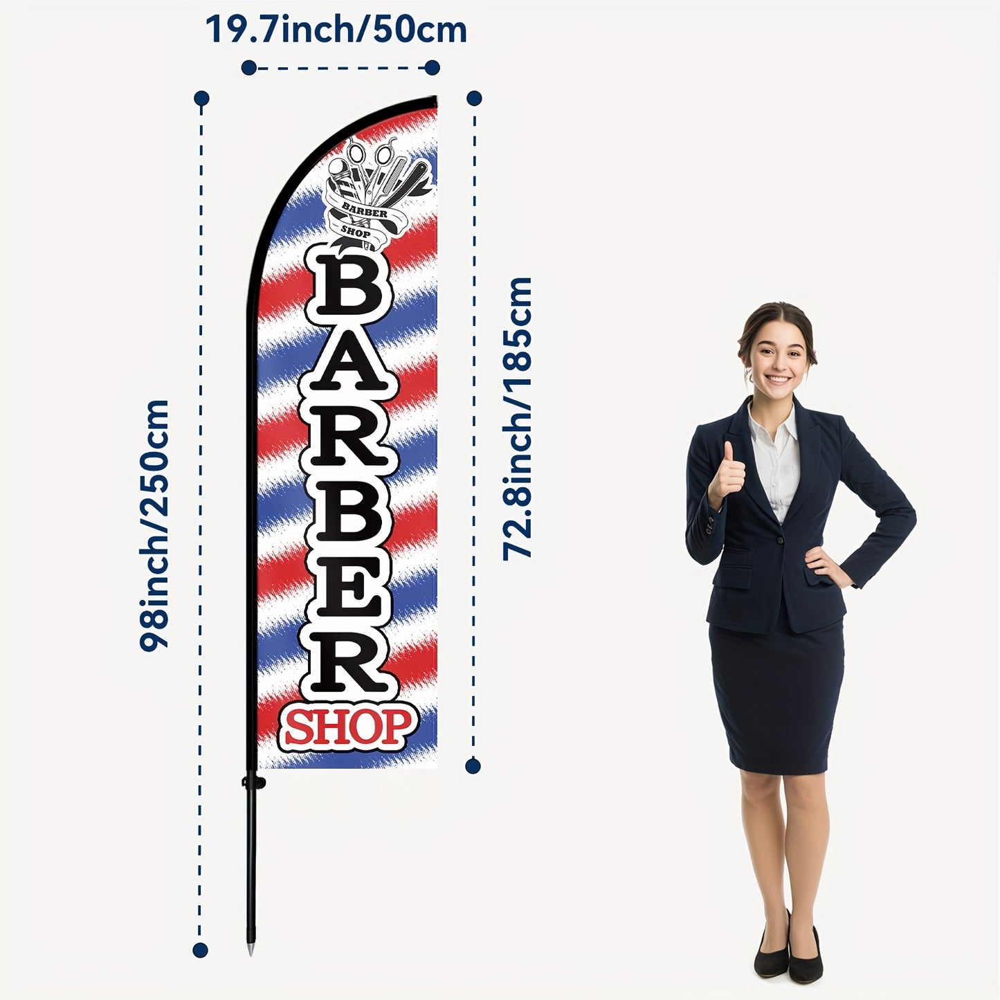 1pc Barber Shop Flag with Flagpole, barber Banner, Premium Polyester Outdoor Sign, Hair Salon Business Display, Barber Marketing Banner, 184.91x50.04 cm, Weather Resistant