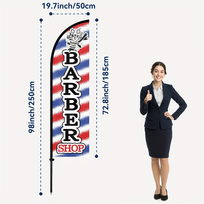 1pc Barber Shop Flag with Flagpole, barber Banner, Premium Polyester Outdoor Sign, Hair Salon Business Display, Barber Marketing Banner, 184.91x50.04 cm, Weather Resistant