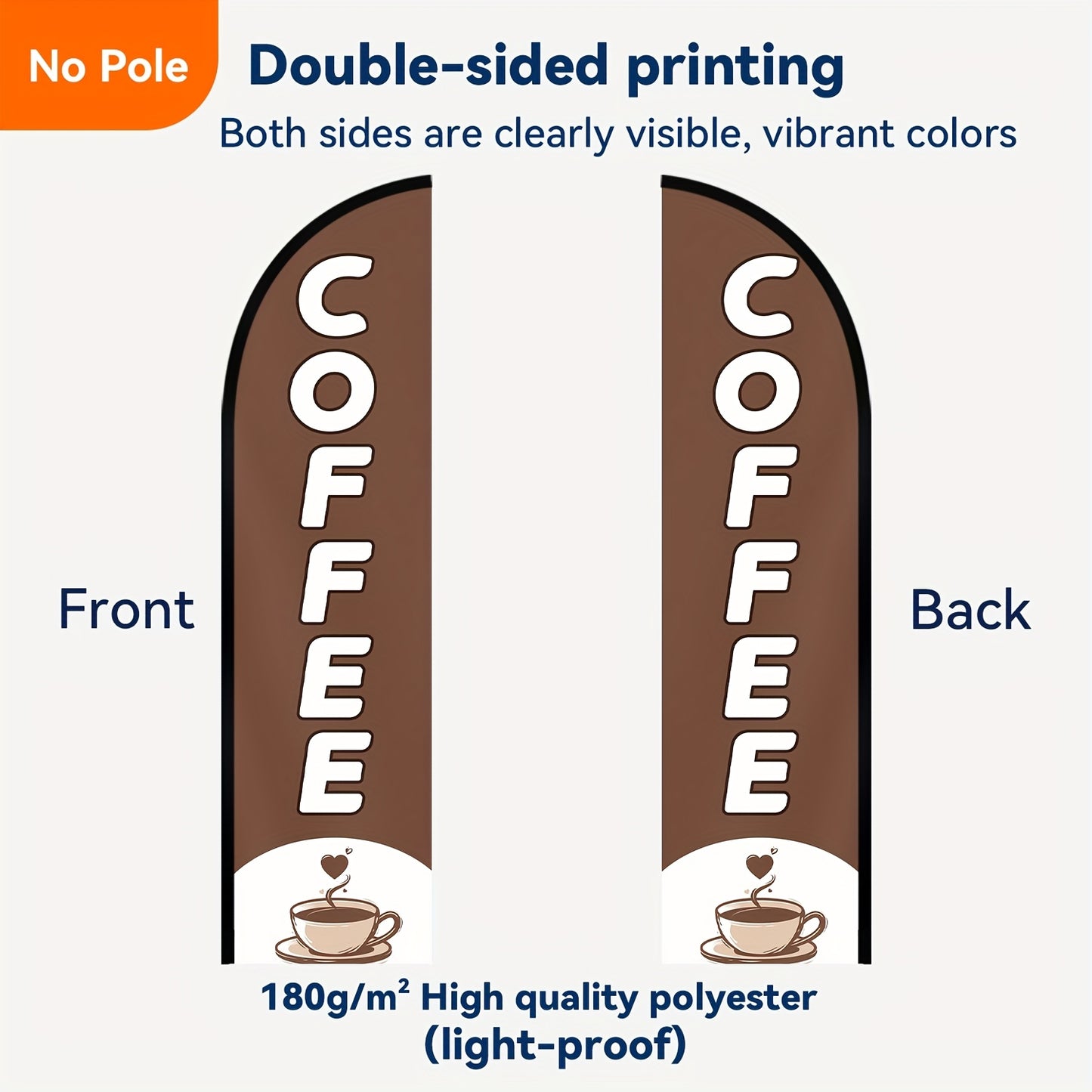 1pc of Coffee Shop Feather Flag, Office and Store Advertising Sign, Outdoor Café Promotional Vertical Flag, High-definition Printing, Suitable for Malls, Restaurants, and Street Stalls, Flag Size 50x200cm/72.8x19.7 Inches, Double-sided/single-sided