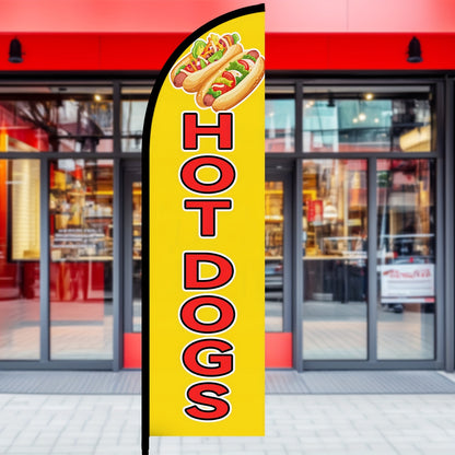 1pc Hot Dog Shop Feather Flag with Flagpole, Banner 50x185cm, Premium Polyester Outdoor Sign, Food Truck Business Display, Fast Food Marketing Banner, 72.8x19.7 inches, Weather Resistant