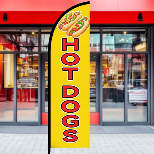 1pc Hot Dog Shop Feather Flag with Flagpole, Banner 50x185cm, Premium Polyester Outdoor Sign, Food Truck Business Display, Fast Food Marketing Banner, 72.8x19.7 inches, Weather Resistant