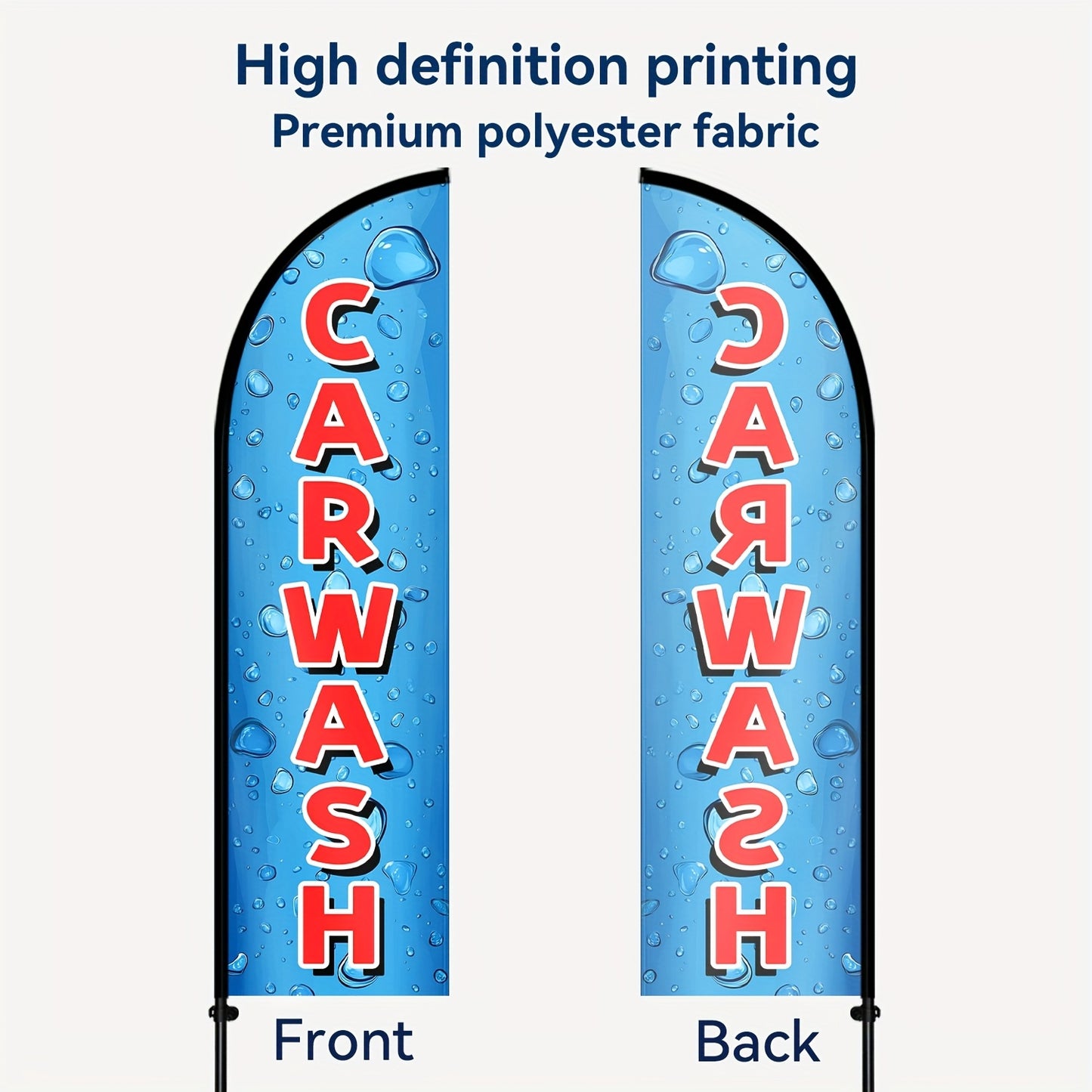 Single Car Wash Feather Flag with Pole, Perfect for Outdoor Advertising, Suitable for Car Wash Businesses, Roadside Promotions, And Attracting Customers. Available As a Complete Pole Kit Or The Flag, Measuring 50X185Cm (72.8X19.7 Inches)