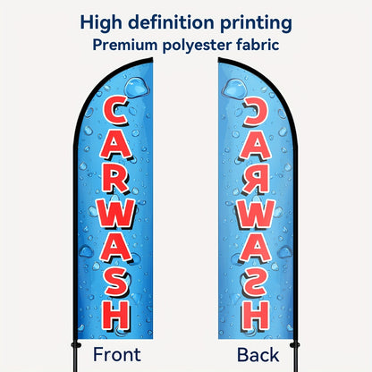 Single Car Wash Feather Flag with Pole, Perfect for Outdoor Advertising, Suitable for Car Wash Businesses, Roadside Promotions, And Attracting Customers. Available As a Complete Pole Kit Or The Flag, Measuring 50X185Cm (72.8X19.7 Inches)