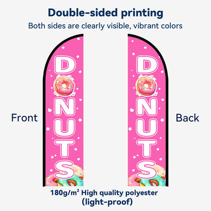 Feather Flag for a Donut Shop, Banner for a Donut Store, Outdoor Advertising Flag for Donuts, Made of Durable Polyester Fabric, Available in Double Or Single-Sided Printing, Flag Solely, Flagpole Not Included