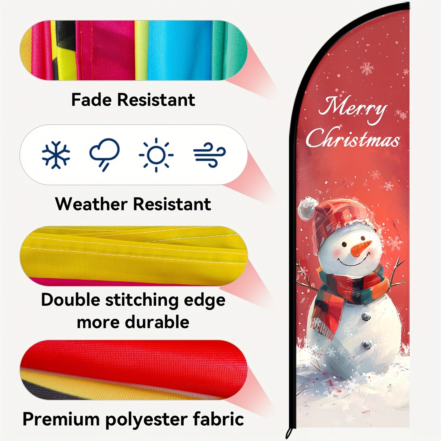 Merry Christmas Feather Flag with Pole, Outdoor Christmas Advertising Vertical Flag, Santa Claus Welcome Flag, Christmas Tree Snowflake Ornament Decorative Flag, Shop Holiday Promotion Display Flag, Christmas Party Event Welcome Banner, Outdoor