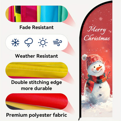 Merry Christmas Feather Flag with Pole, Outdoor Christmas Advertising Vertical Flag, Santa Claus Welcome Flag, Christmas Tree Snowflake Ornament Decorative Flag, Shop Holiday Promotion Display Flag, Christmas Party Event Welcome Banner, Outdoor