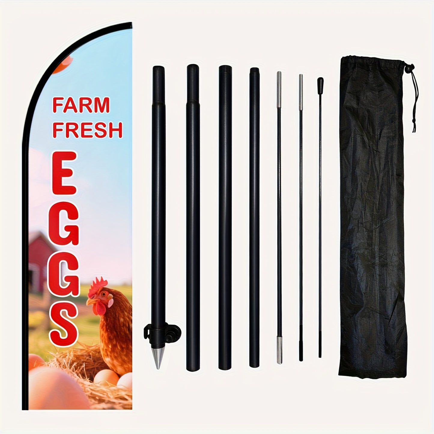 1pc Fresh Eggs Feather Flag with Pole Kit, Eggs Sign for, Fresh Eggs Banner, Outdoor Eggs Flag, Aluminum Pole & Ground Spike, HD Print, Durable 110g Warp Knitted Polyester