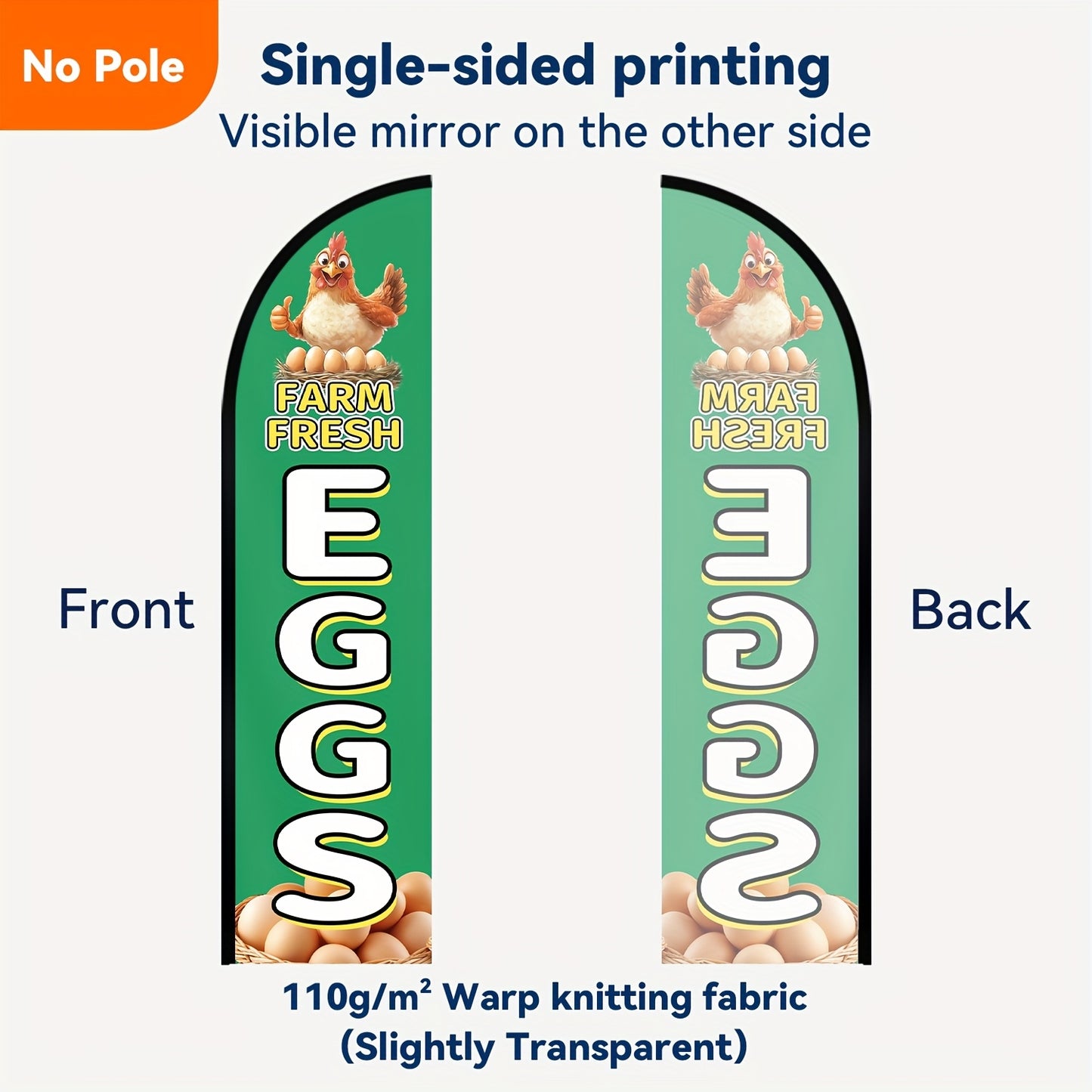 A Feather Flag for Fresh Farm Eggs, a Sign for Fresh Farm Eggs, an Advertising Banner Decoration for Fresh Farm Eggs, Printed on Both Sides Or One Side, Measuring 50X200Cm, Wind-Resistant And Weatherproof, Made of Durable Polyester Fabric
