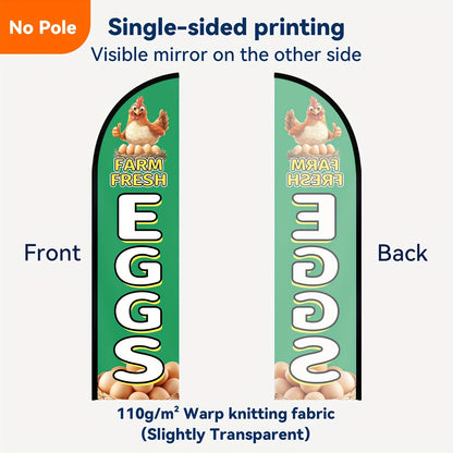 A Feather Flag for Fresh Farm Eggs, a Sign for Fresh Farm Eggs, an Advertising Banner Decoration for Fresh Farm Eggs, Printed on Both Sides Or One Side, Measuring 50X200Cm, Wind-Resistant And Weatherproof, Made of Durable Polyester Fabric