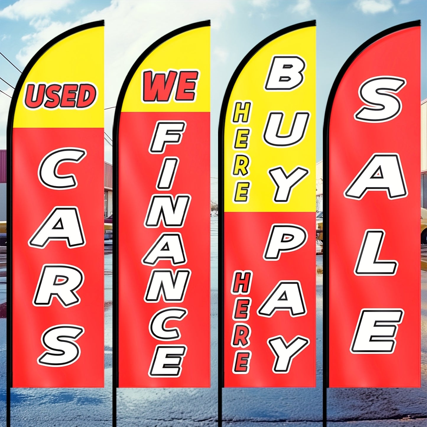 1pc Polyester Car Shop Sign Flag - "We Finance Here, Buy Here Pay Here" Deal Advertising Banner for Auto Dealerships, Single-Sided Print, Pole Mount, Durable Fabric, No Flagpole Included