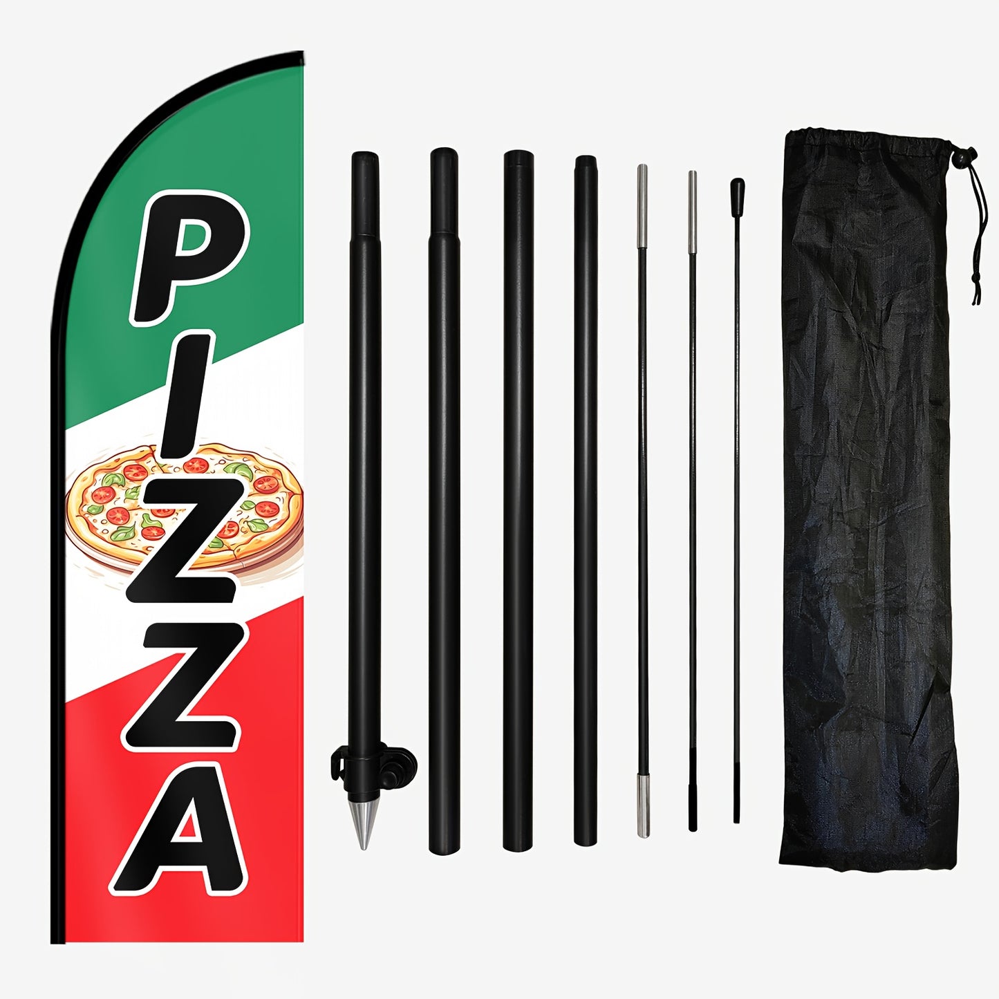 1pc Pizza Feather Flag with Flagpole, Food Banner for Restaurant Front, Optional Aluminum Pole Kit, Eye-Catching Pizzeria Sign, 50x185cm/72.8x19.7inches, Durable Polyester Material
