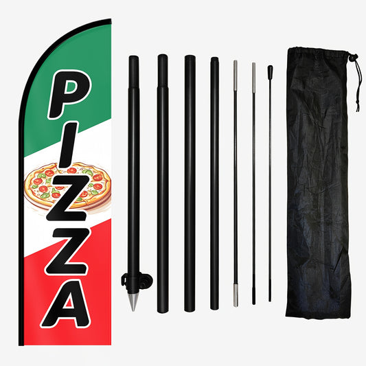 1pc Pizza Feather Flag with Flagpole, Food Banner for Restaurant Front, Optional Aluminum Pole Kit, Eye-Catching Pizzeria Sign, 50x185cm/72.8x19.7inches, Durable Polyester Material