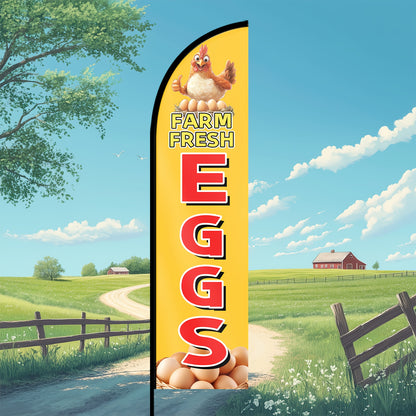 1pc Farm Fresh Eggs Feather Flag, Optional Feather Flagpole, Fresh Egg Outdoor Banner, Chicken Coop Sign, Farm Stand Advertising Flag, Roadside Egg Deal Flag, Single/Double Sided Print, Polyester