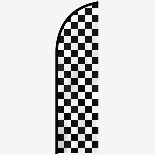 1pc Black And White Check Feather Flag With Flagpole, Checkered Racing Banner, Outdoor Business Advertising Flag, Racing Event Signage, 72.8x19.7in, Optional Aluminum Pole, Durable Polyester Fabric