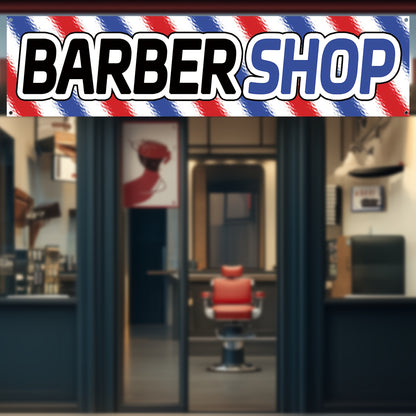 1pc of Barber Shop Advertising Banner, Hair Salon Store Promotional Banner, Outdoor Beauty Shop Signage Flag, 184.91x50.04 cm, Suitable for Opening Promotions, Store Displays, Eye-catching Advertising Banner, Durable Polyester Fabric, Comes with 4