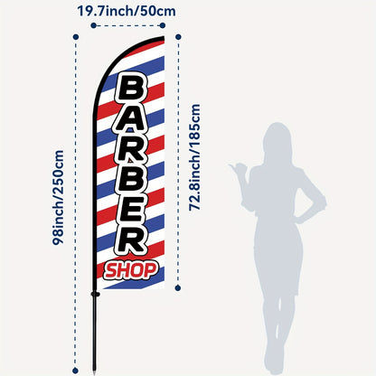 1pc Barber Shop Feather Flag with Flagpole, Outdoor Flag, Barbershop Advertising Banner, Optional Flagpole Kit Or Flag Solely, Flag Size 50X185Cm/72.8X19.7 Inches, Polyester Fabric, High-Definition Print