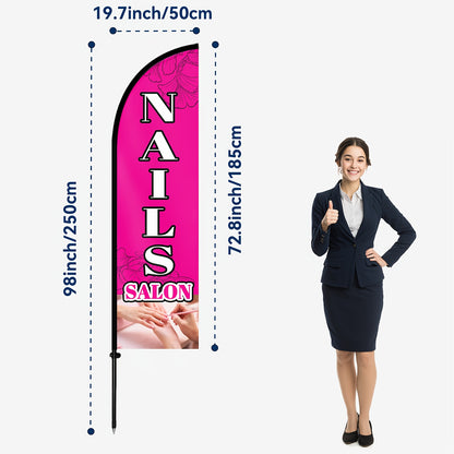 1pc Nail Salon Feather Flag with Optional Aluminum Pole Kit - 50x185cm/72, 8x19, 7in Durable Polyester Open Banner for Shop Front, Eye-Catching Beauty Sign, Nail Salon Decor, Nail Salon Signage, Nail Salon Sign